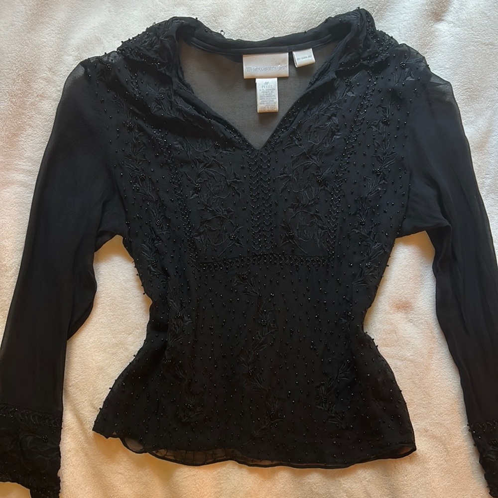 Black Embroidered Worthington Silk button down